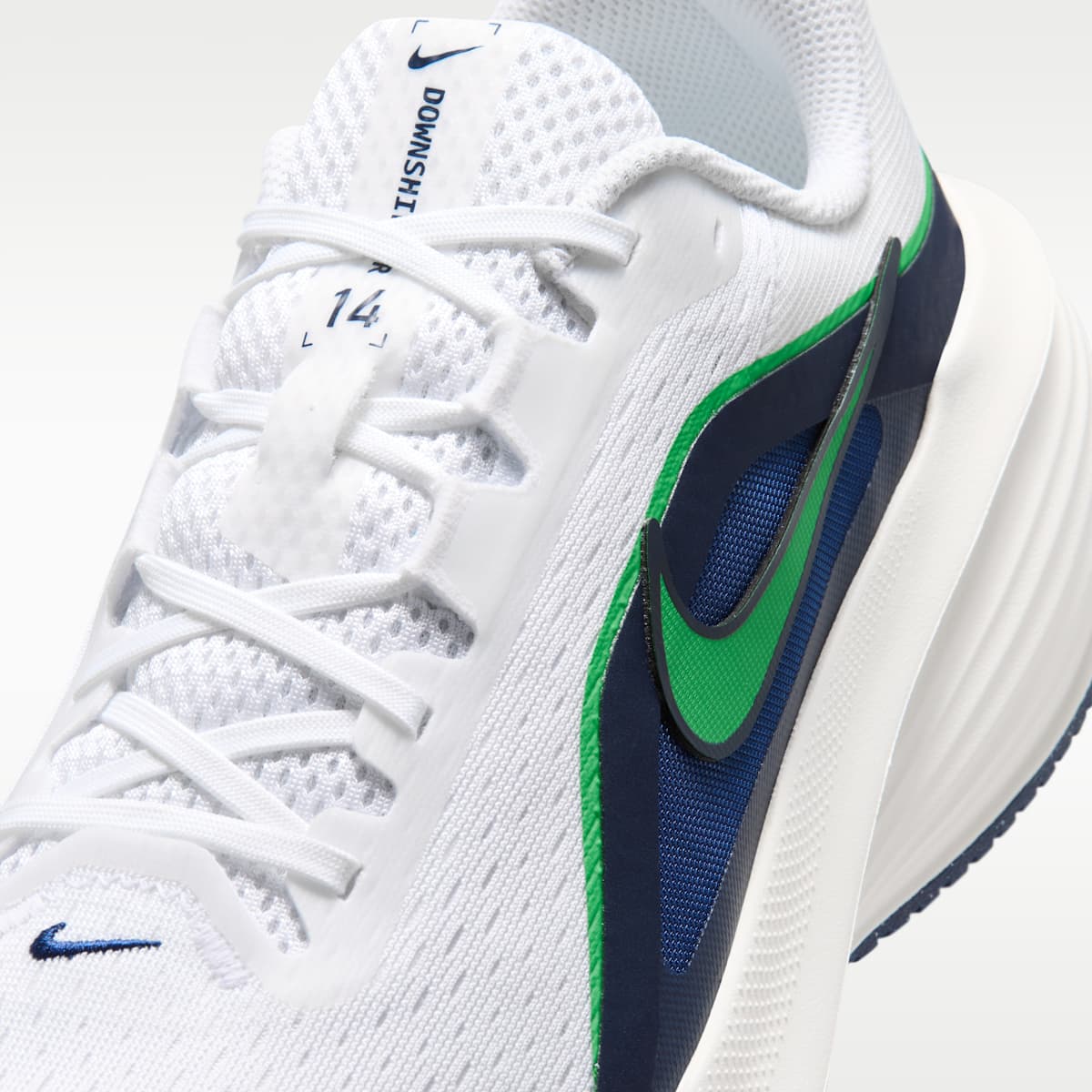 Nike Downshifter 14 Men's Road Running Shoe - White/Midnight Navy/Summit White/Green Spark - Image 7