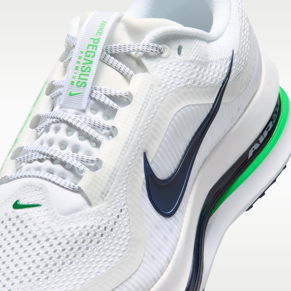 Nike Pegasus Premium Men's Road Running Shoes - White/Midnight Navy/Green Spark - Image 7