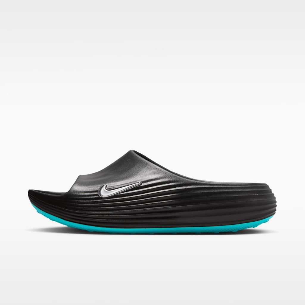 Nike ReactX Rejuven8 Men's Slides - Black/Gamma Blue/Metallic Silver - Image 2