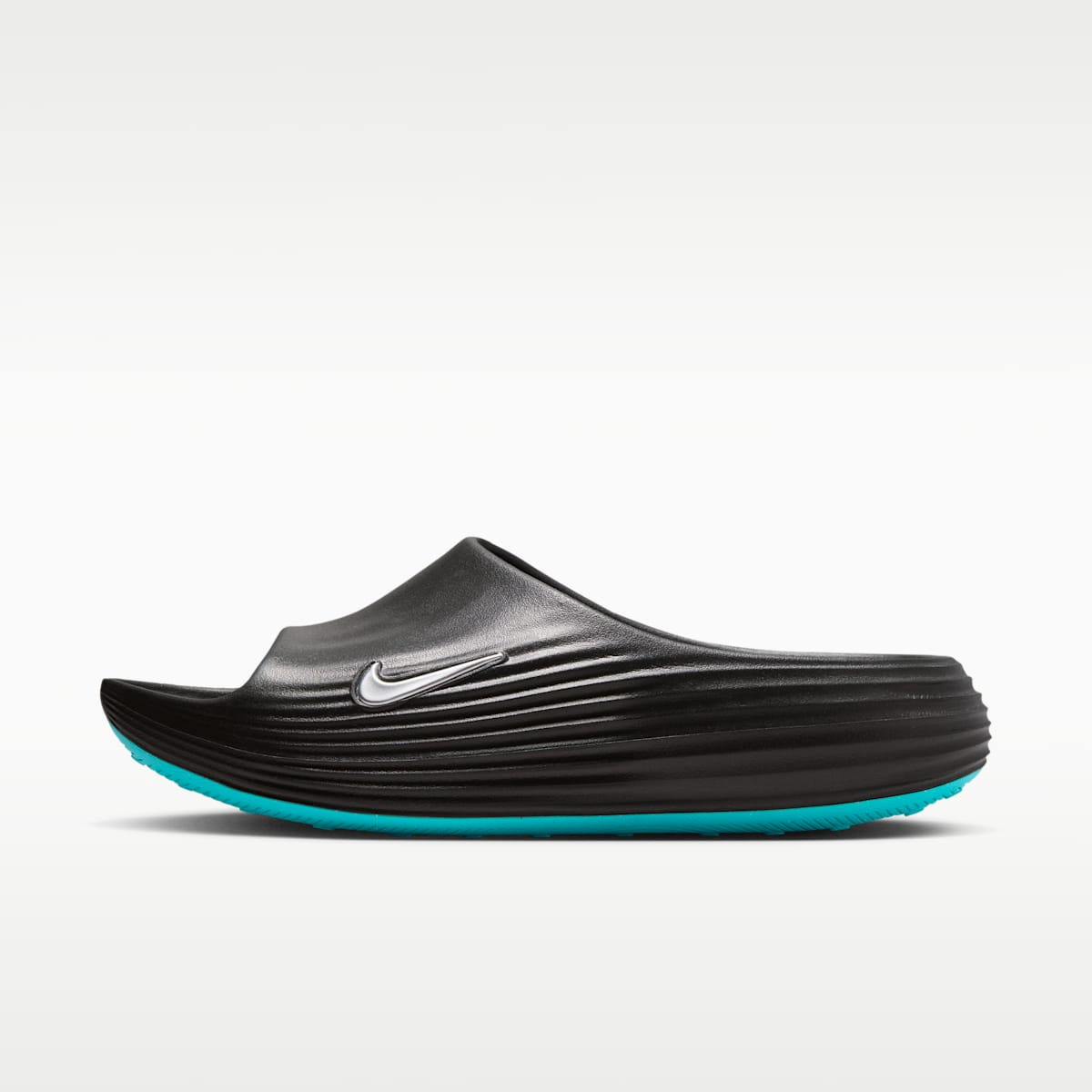 Nike ReactX Rejuven8 Men's Slides - Black/Gamma Blue/Metallic Silver - Image 2