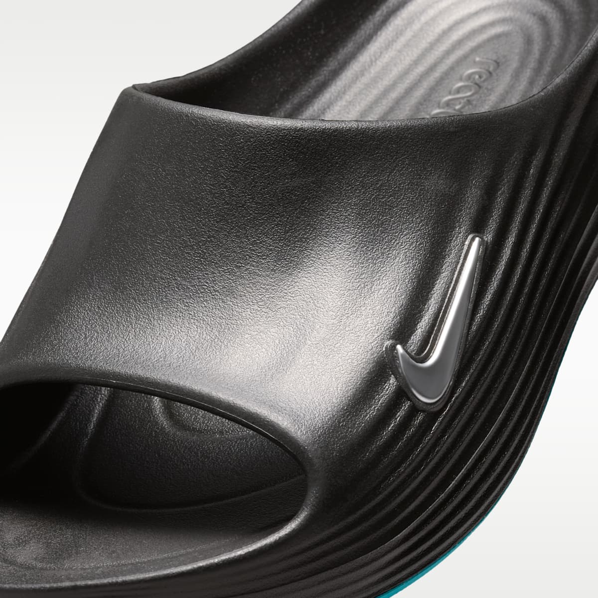 Nike ReactX Rejuven8 Men's Slides - Black/Gamma Blue/Metallic Silver - Image 6