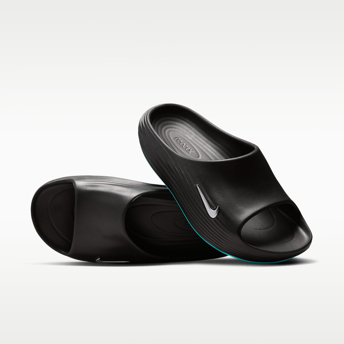 Nike ReactX Rejuven8 Men's Slides - Black/Gamma Blue/Metallic Silver - Image 1