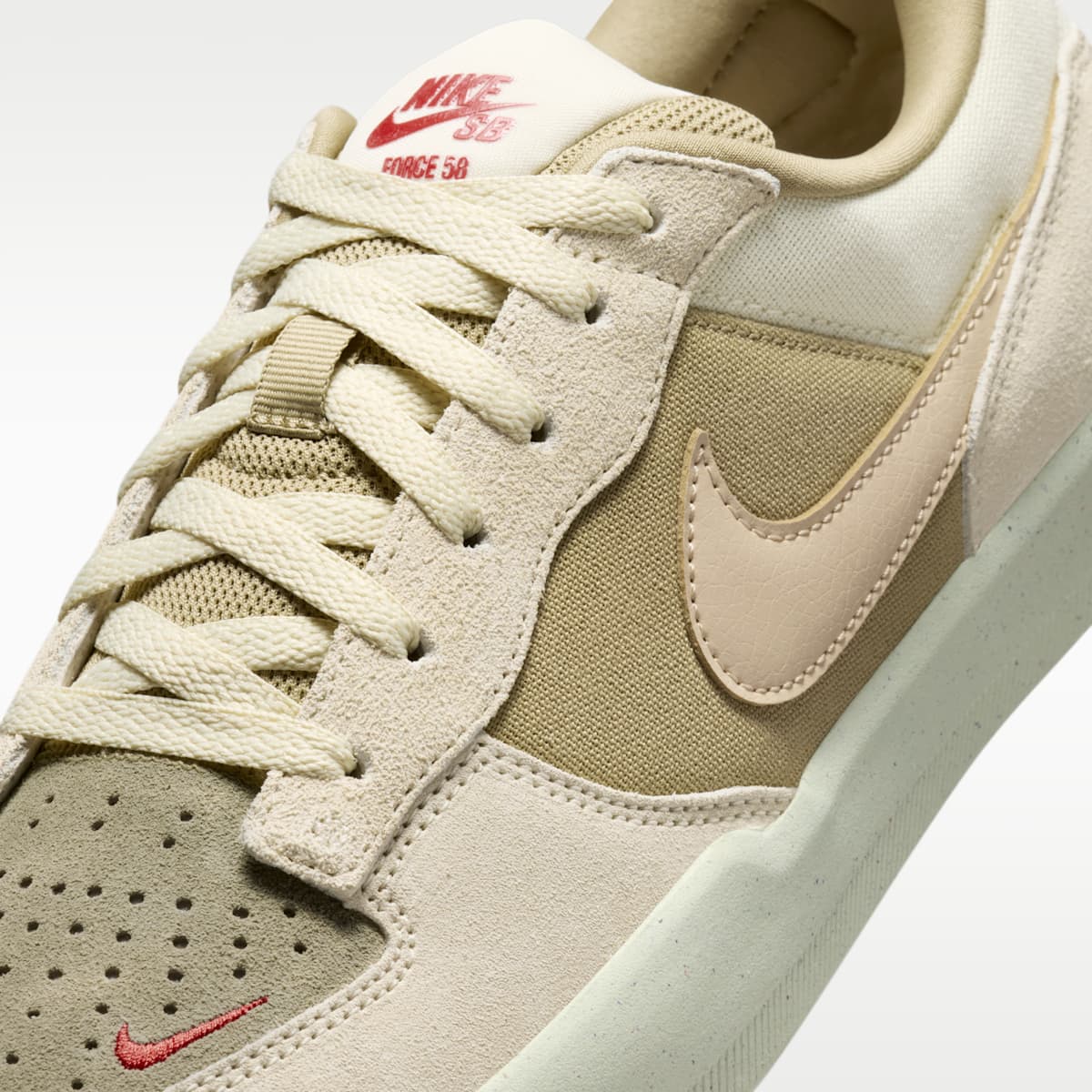 Nike SB Force 58 Skate Shoes - Coconut Milk/Neutral Olive/University Red/Linen - Image 7
