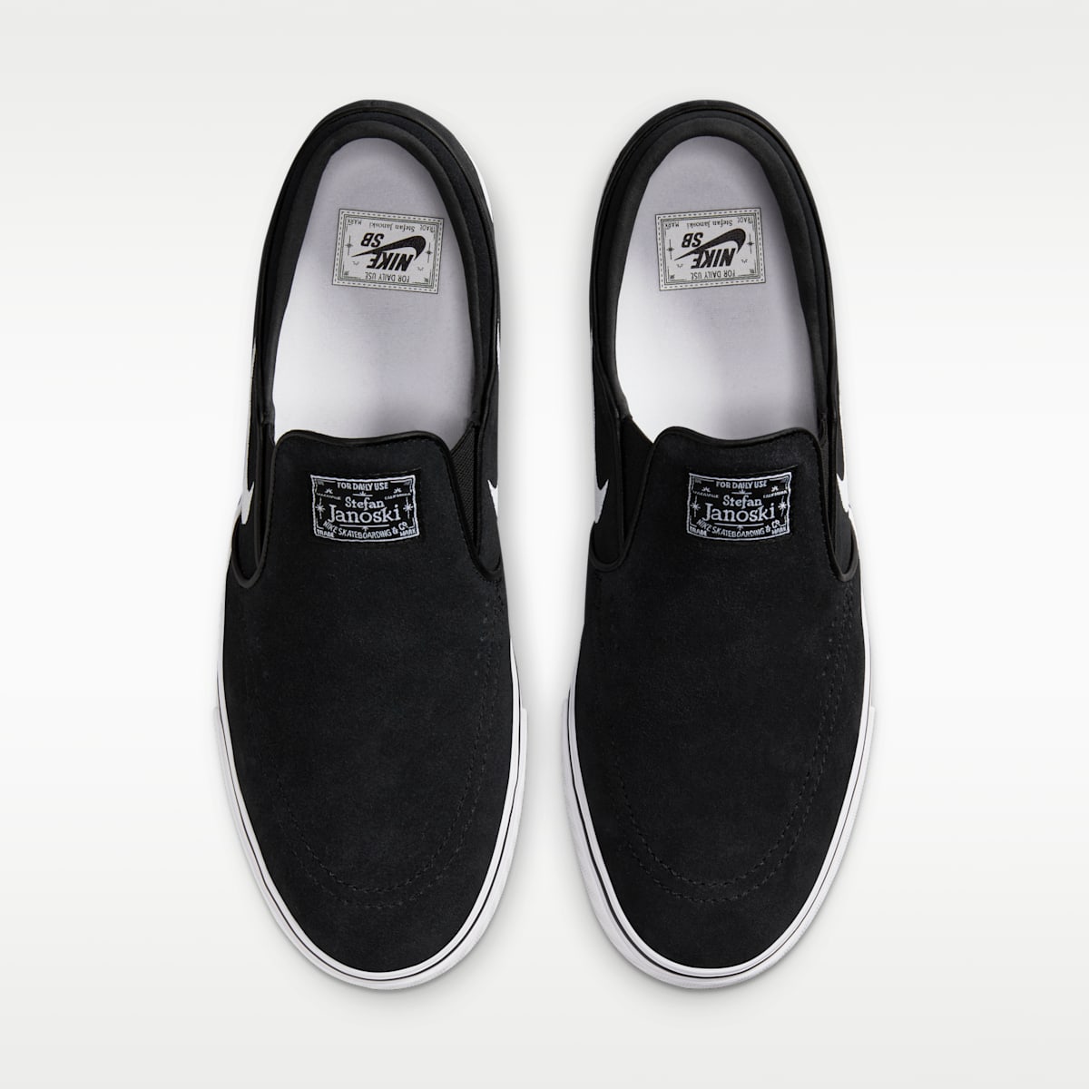 Nike SB Janoski+ Slip Skate Shoes - Black/Black/Black/White - Image 4
