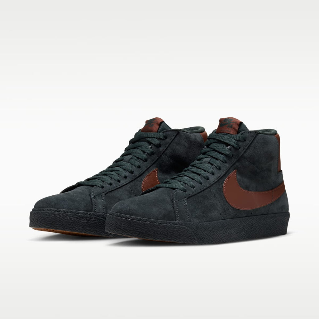 Women's Nike SB Zoom Blazer Mid Skate Shoes - Black Spruce/Black Spruce/Gum Medium Brown/Corduroy Brown