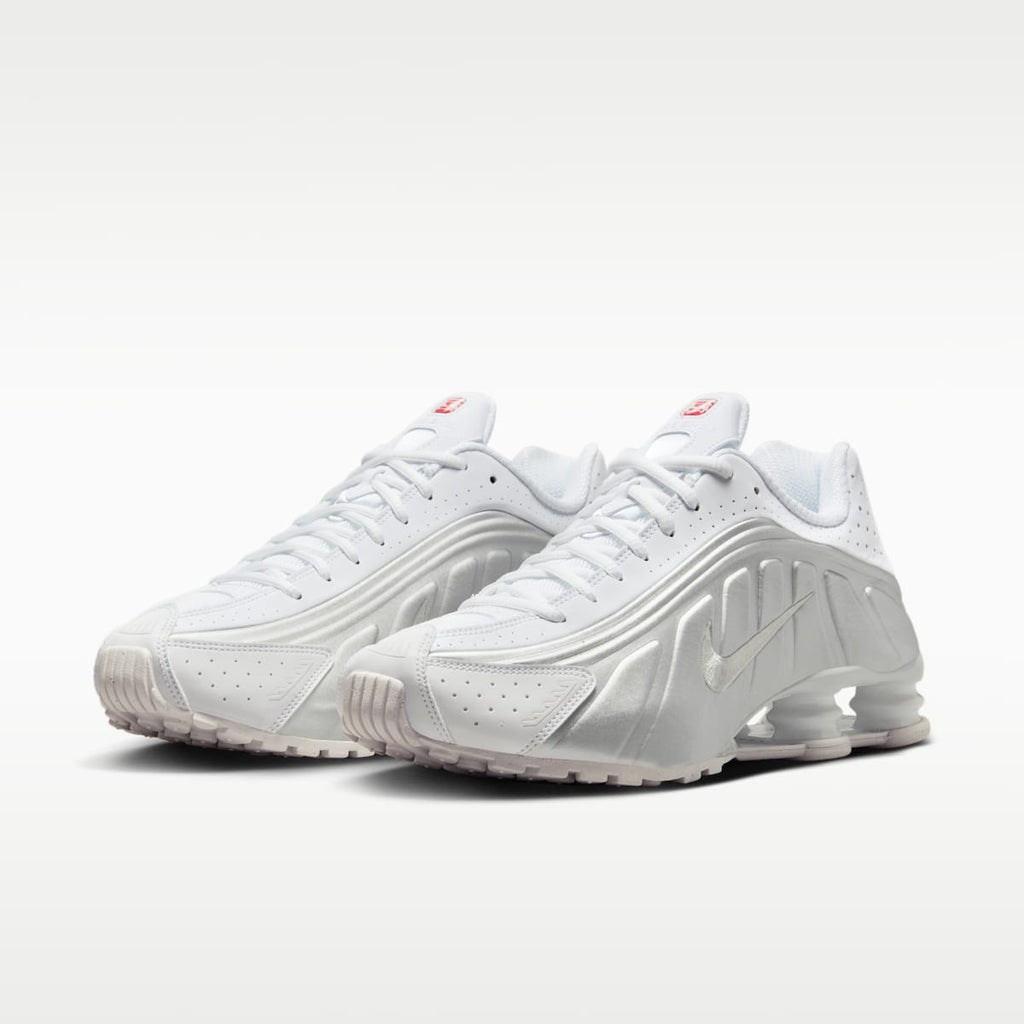 Nike Shox R4 Men's Shoes - White/White/Bright Crimson/Metallic Silver - Image 5