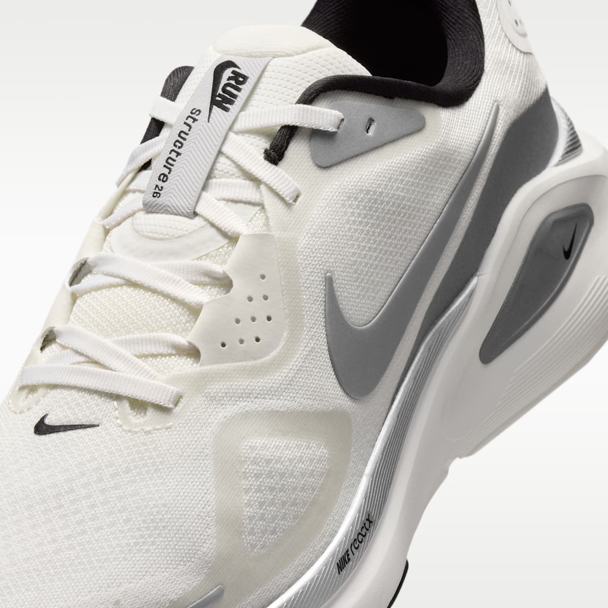 Nike Structure 26 Men's Road Running Shoes - Summit White/Black/White/Metallic Silver - Image 7