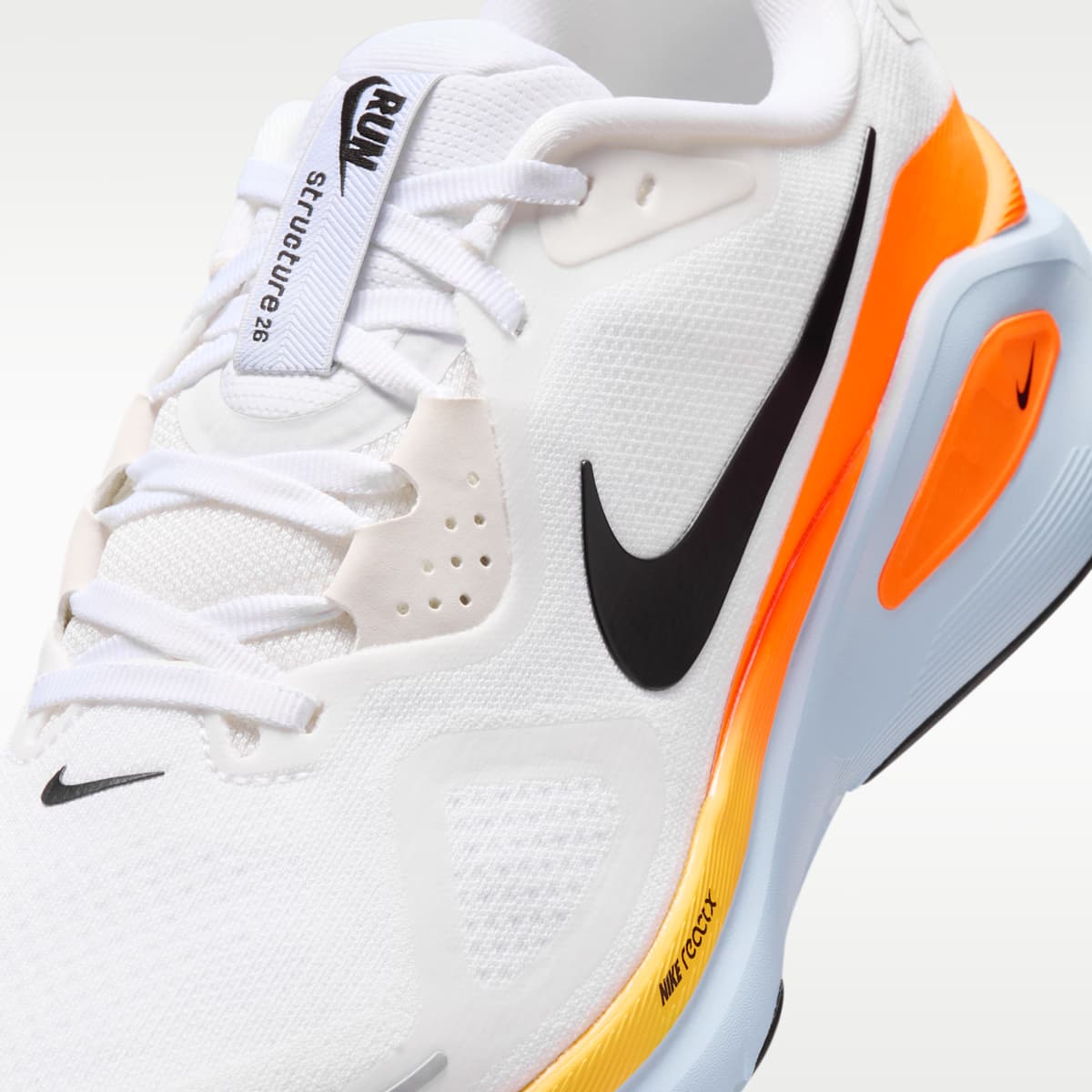 Nike Structure 26 Men's Road Running Shoes - White/Hydrogen Blue/Total Orange/Black - Image 7