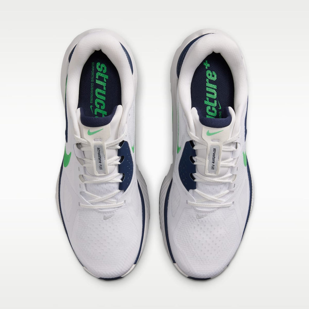 Nike Structure Plus Men's Road Running Shoes - White/Midnight Navy/Summit White/Green Spark - Image 4