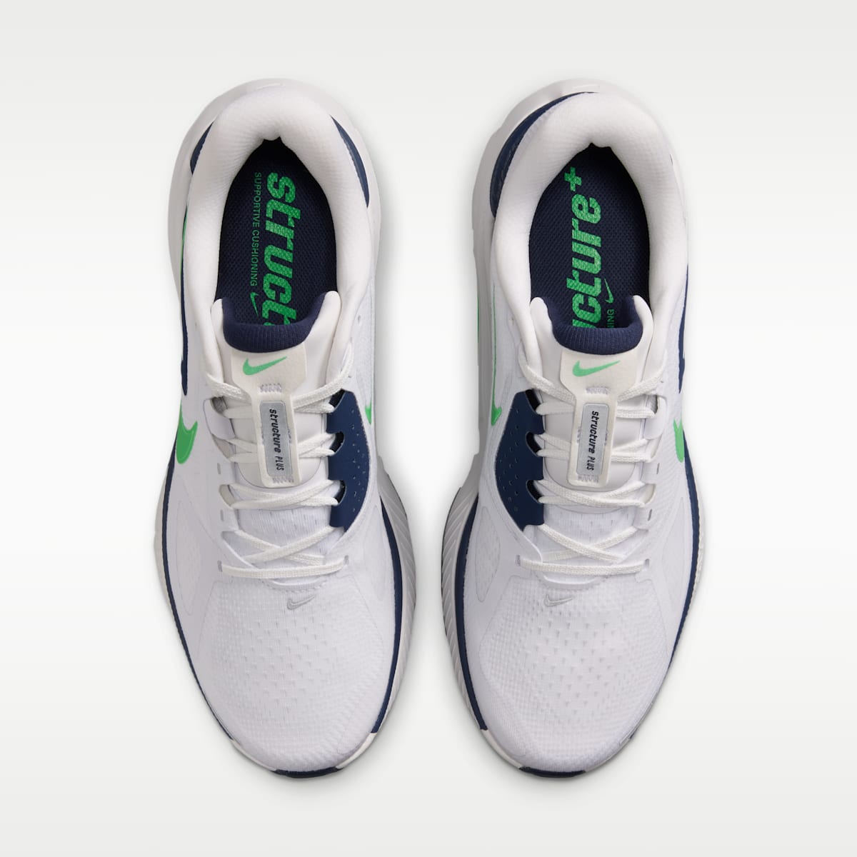 Nike Structure Plus Men's Road Running Shoes - White/Midnight Navy/Summit White/Green Spark - Image 4
