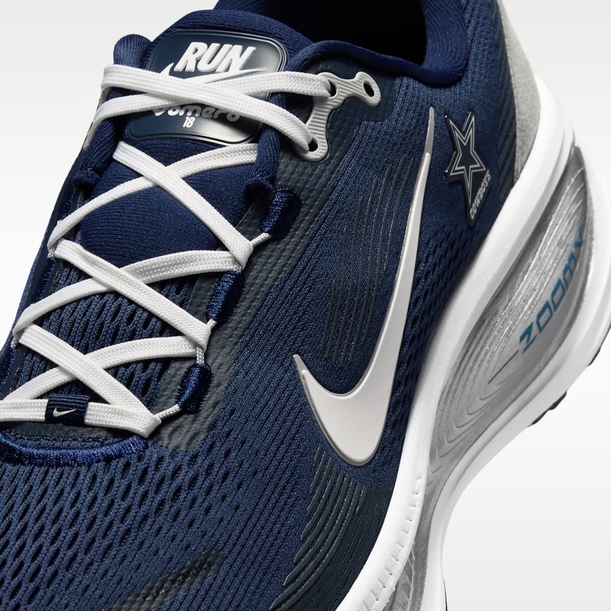 Nike Vomero 18 (Dallas Cowboys) Men's NFL Road Running Shoes - College Navy/Wolf Grey/White - Image 7