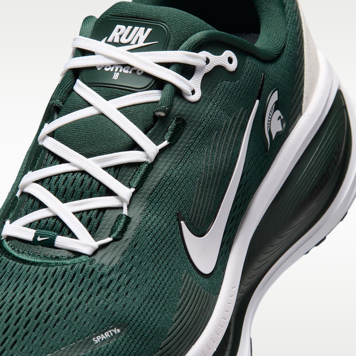 Nike College Vomero 18 (Michigan State) Men's Road Running Shoes - Pro Green/Black/White - Image 7