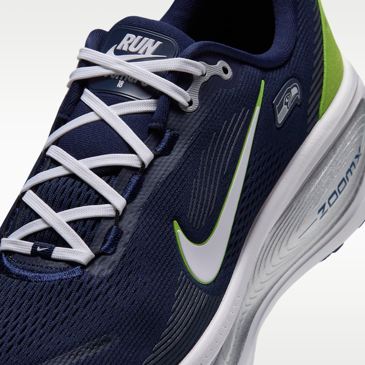 Nike Vomero 18 (Seattle Seahawks) Men's NFL Road Running Shoes - College Navy/Wolf Grey/White - Image 7
