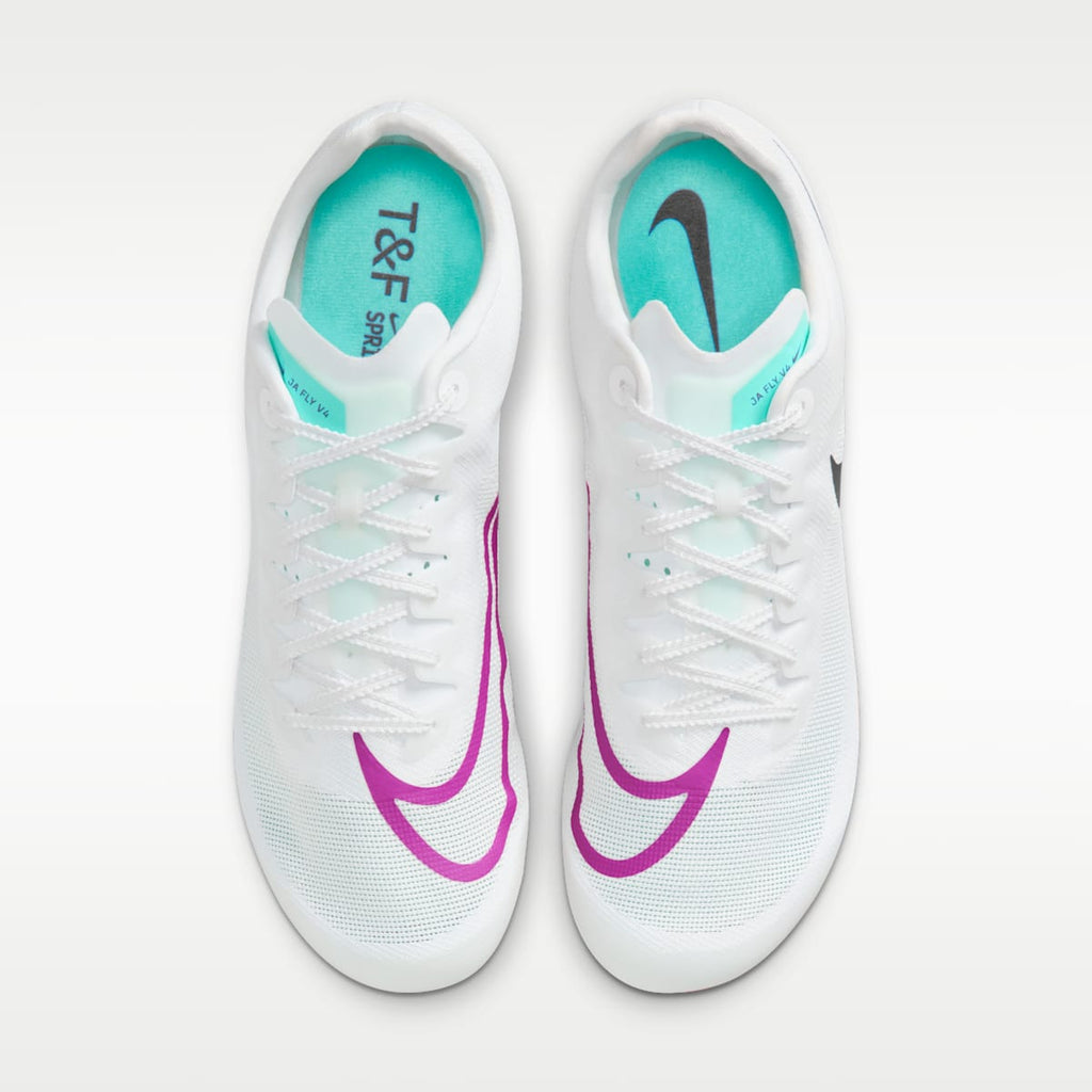 Women's Nike Zoom Ja Fly 4 Track & Field Sprinting Spikes - White/Bright Crimson/Hyper Violet/Obsidian