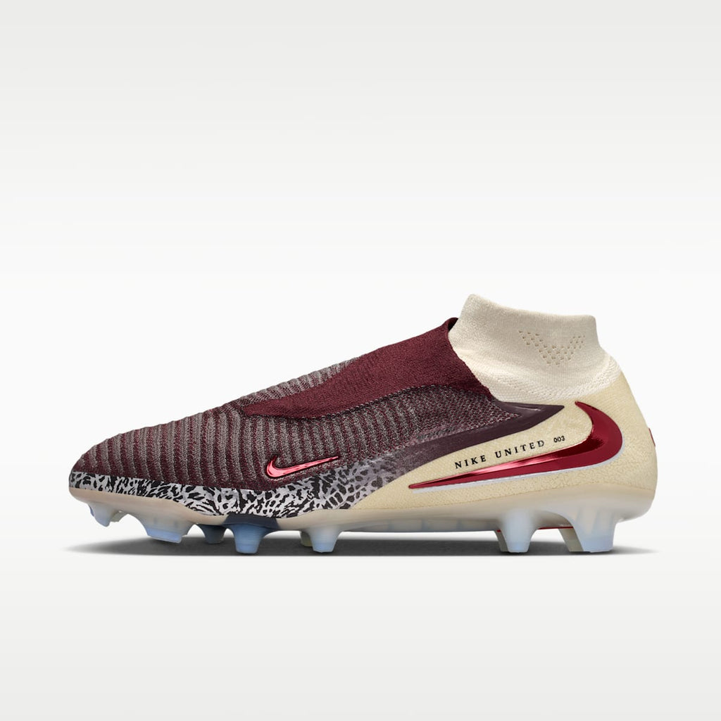 Women's Nike United Phantom 6 High Elite Firm-Ground Soccer Cleats - Burgundy Crush/Fossil/University Red