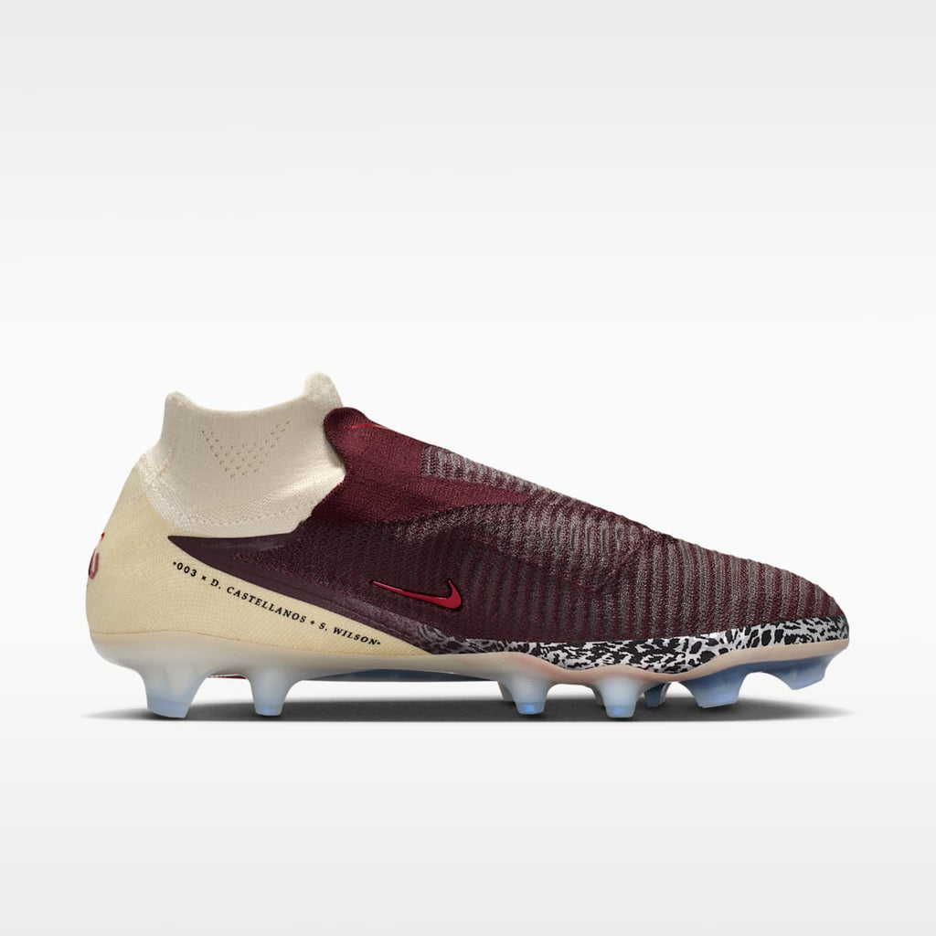 Women's Nike United Phantom 6 High Elite Firm-Ground Soccer Cleats - Burgundy Crush/Fossil/University Red
