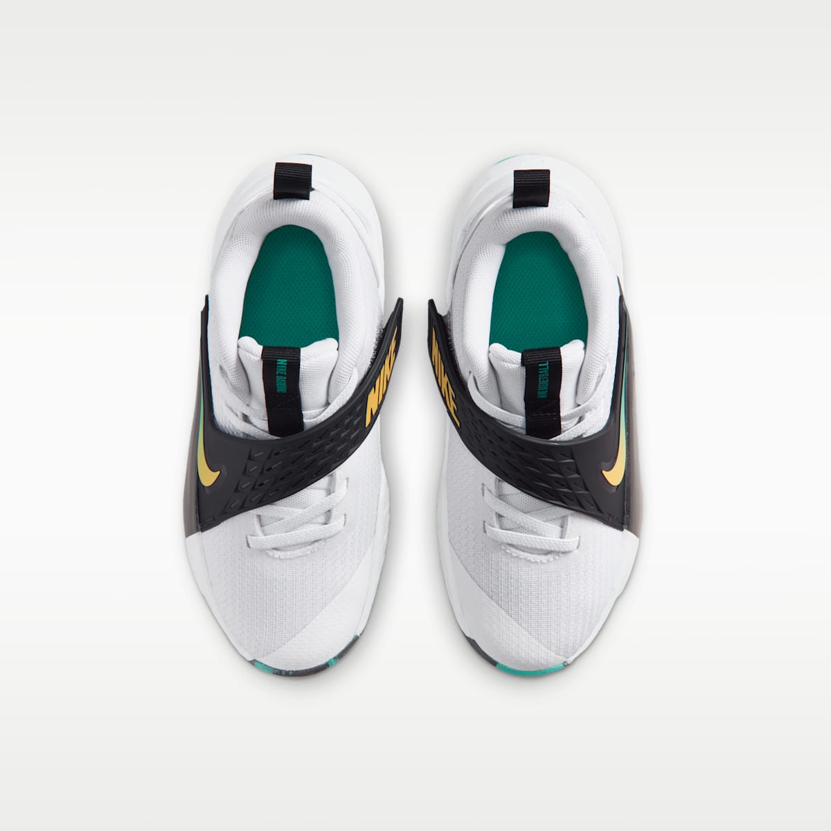 Nike Team Hustle D 12 Little Kids' Shoes - White/Black/Clear Emerald/Topaz Gold