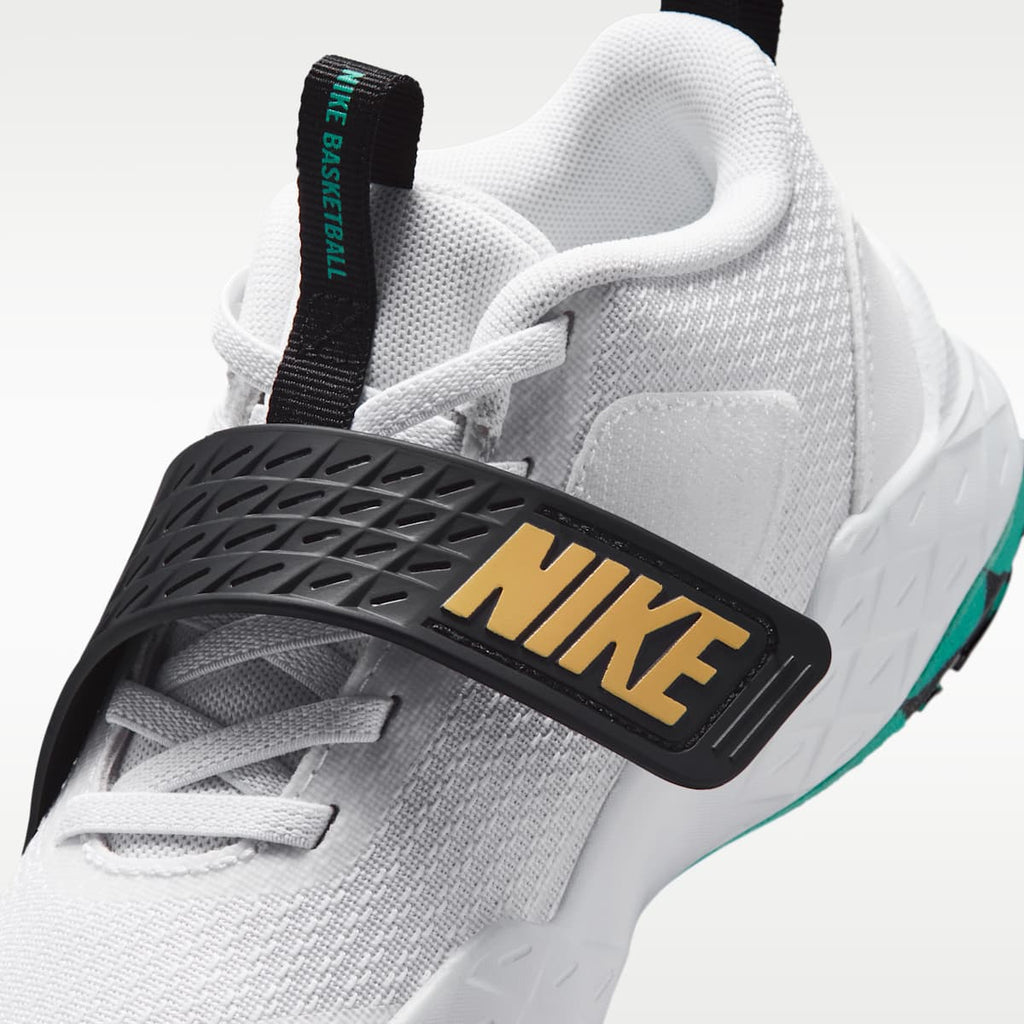 Nike Team Hustle D 12 Little Kids' Shoes - White/Black/Clear Emerald/Topaz Gold