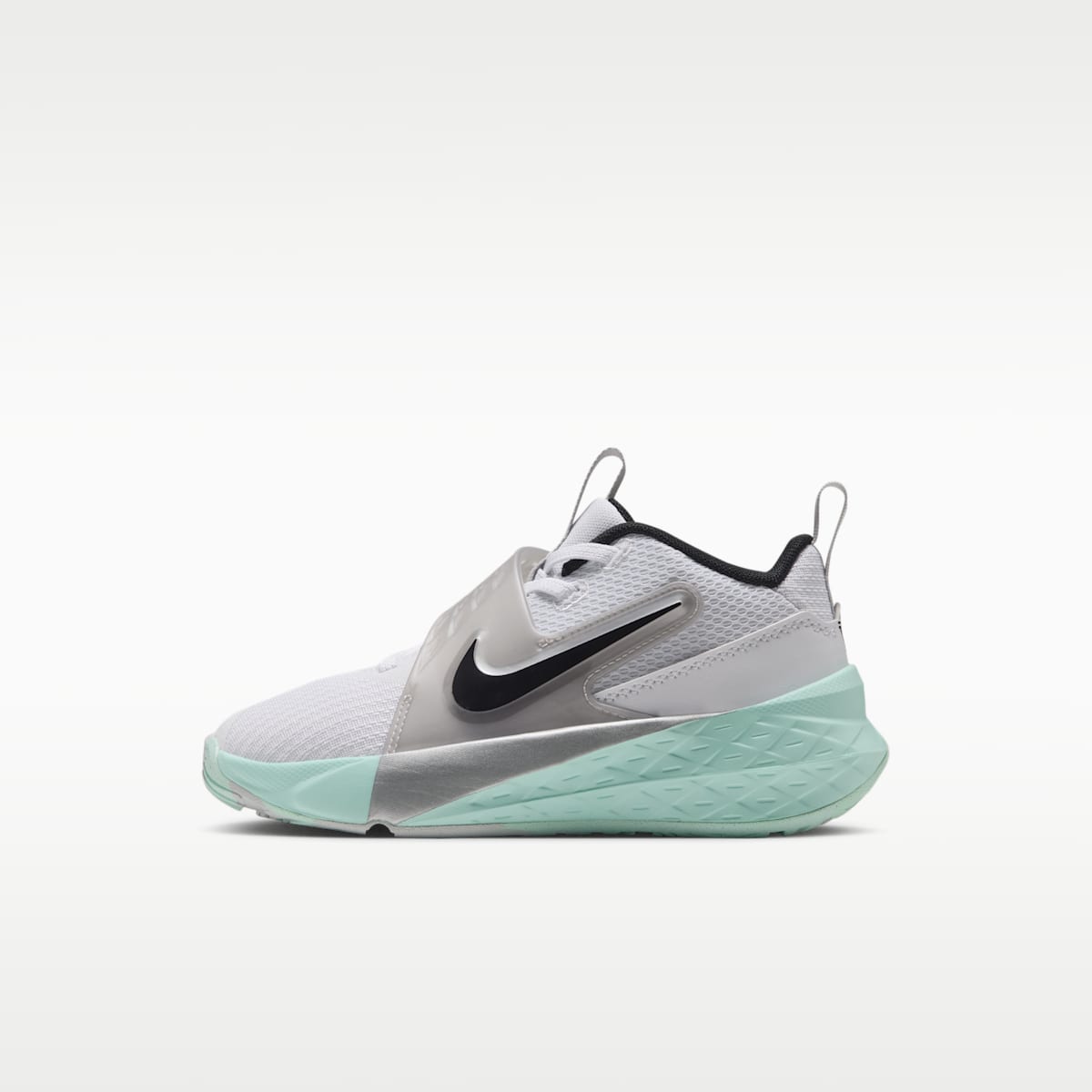 Nike Team Hustle D 12 Little Kids' Shoes - White/Mint Foam/Metallic Silver/Black