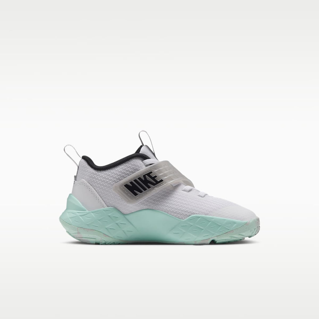 Nike Team Hustle D 12 Little Kids' Shoes - White/Mint Foam/Metallic Silver/Black