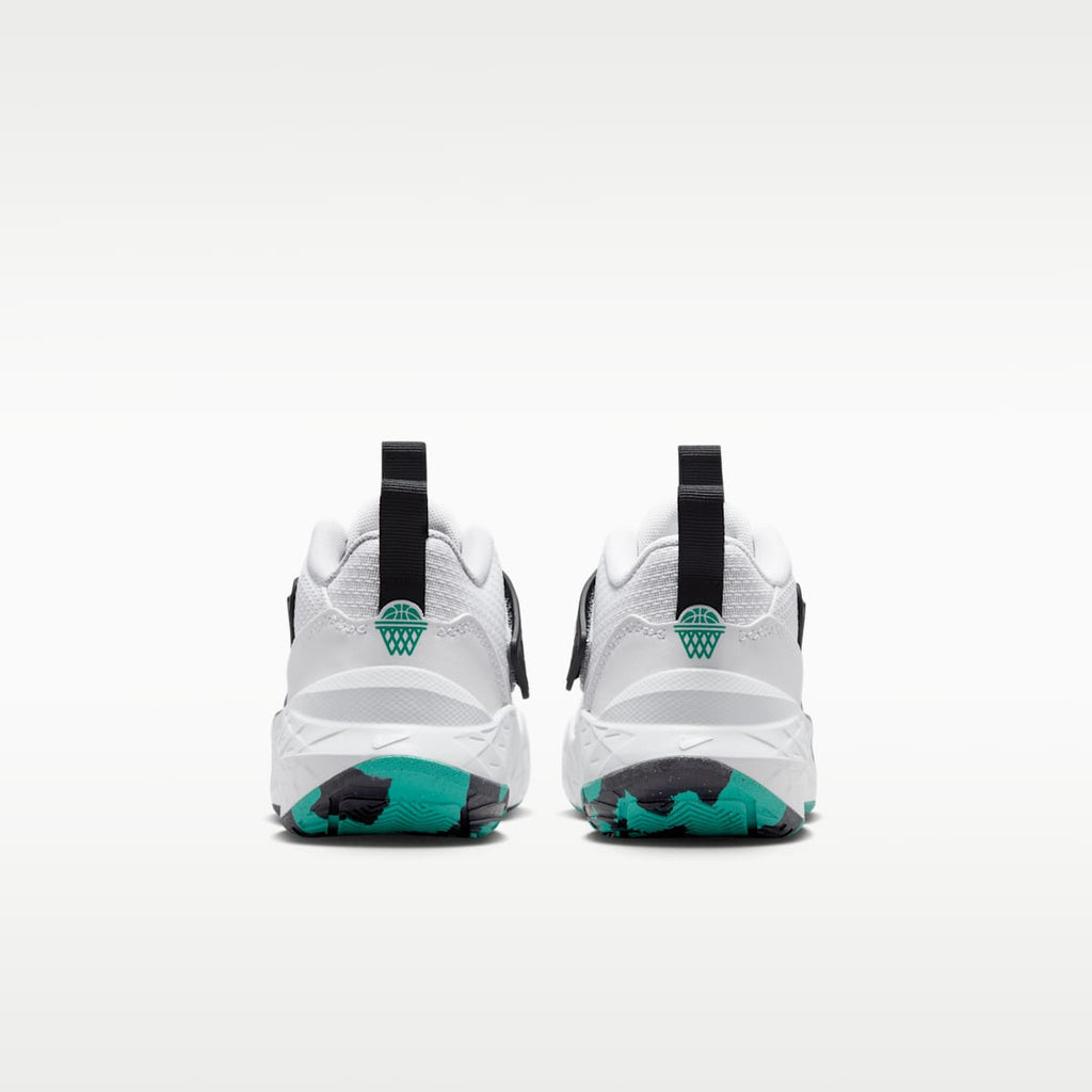 Nike Team Hustle D 12 Little Kids' Shoes - White/Black/Clear Emerald/Topaz Gold