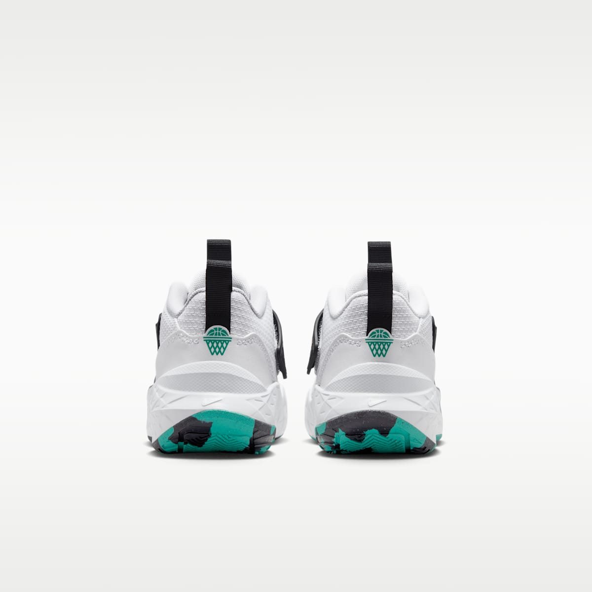 Nike Team Hustle D 12 Little Kids' Shoes - White/Black/Clear Emerald/Topaz Gold
