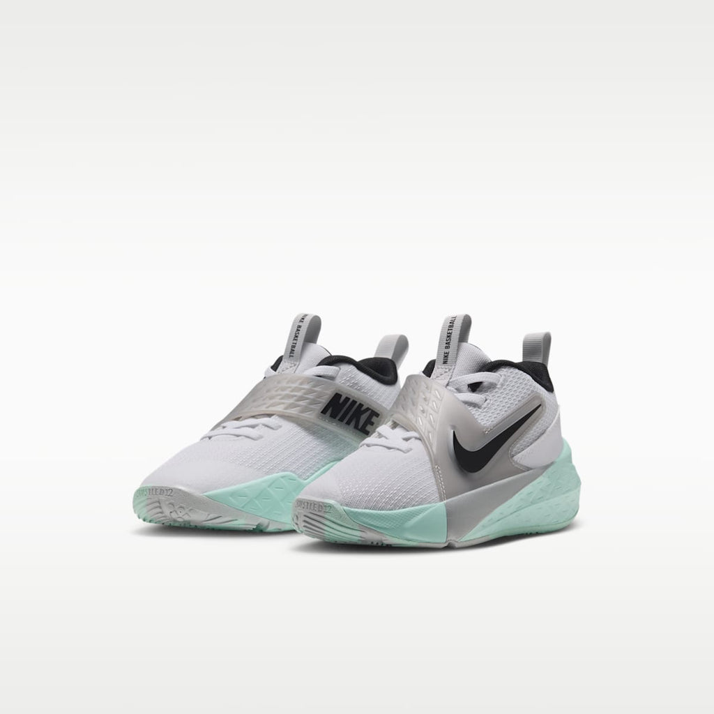 Nike Team Hustle D 12 Little Kids' Shoes - White/Mint Foam/Metallic Silver/Black