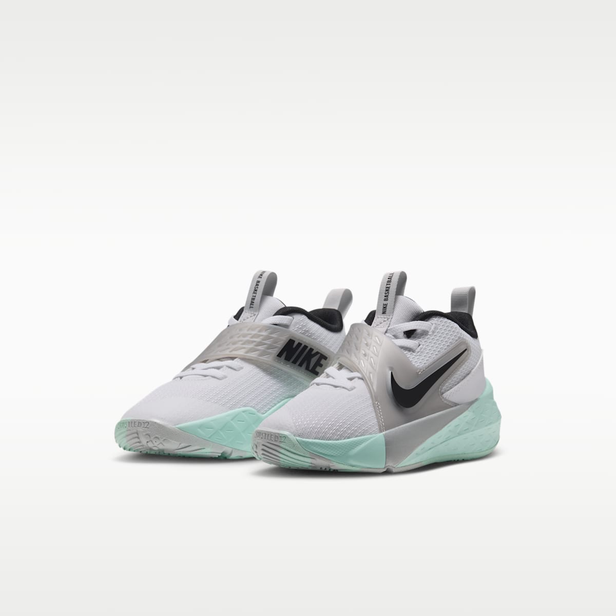 Nike Team Hustle D 12 Little Kids' Shoes - White/Mint Foam/Metallic Silver/Black