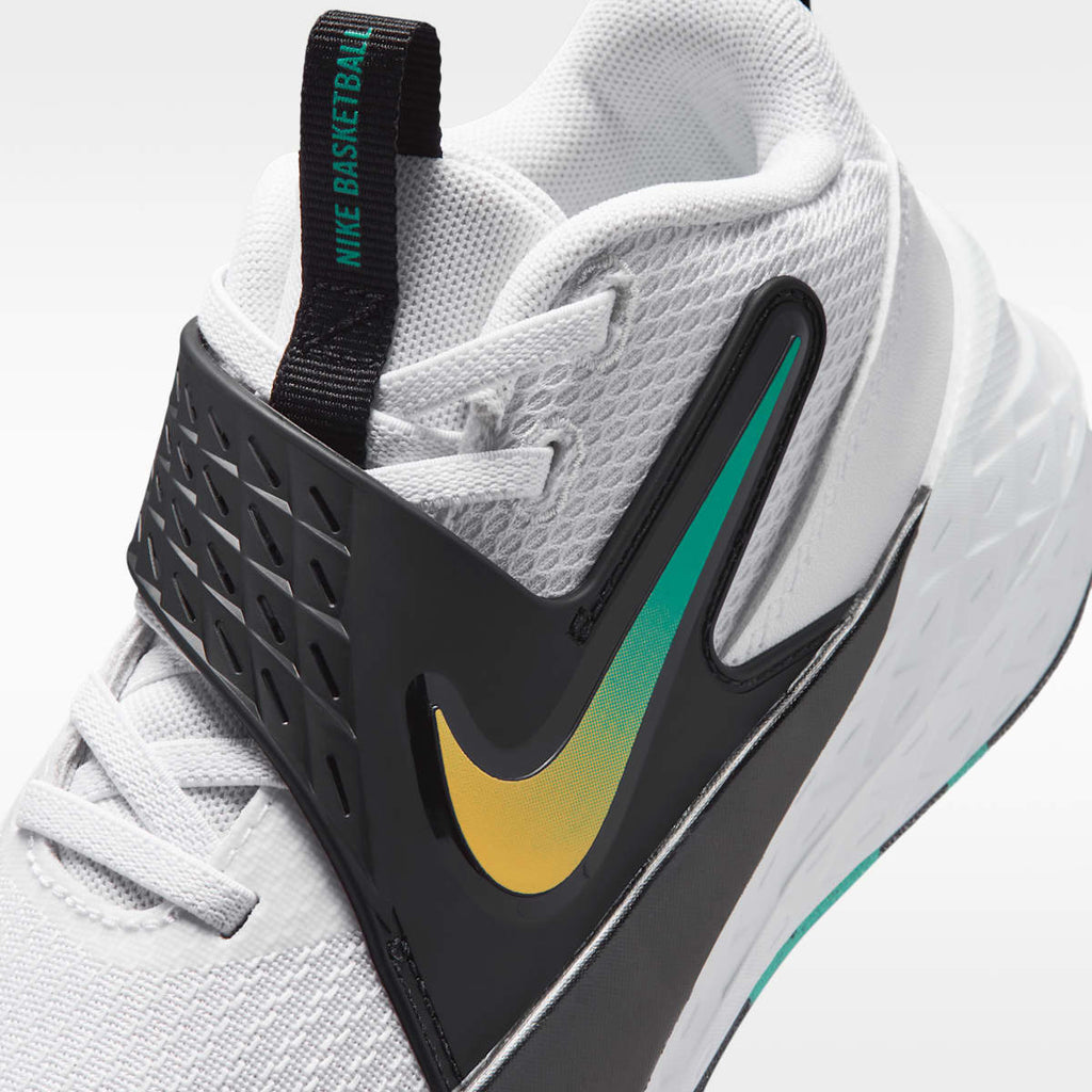 Nike Team Hustle D 12 Little Kids' Shoes - White/Black/Clear Emerald/Topaz Gold