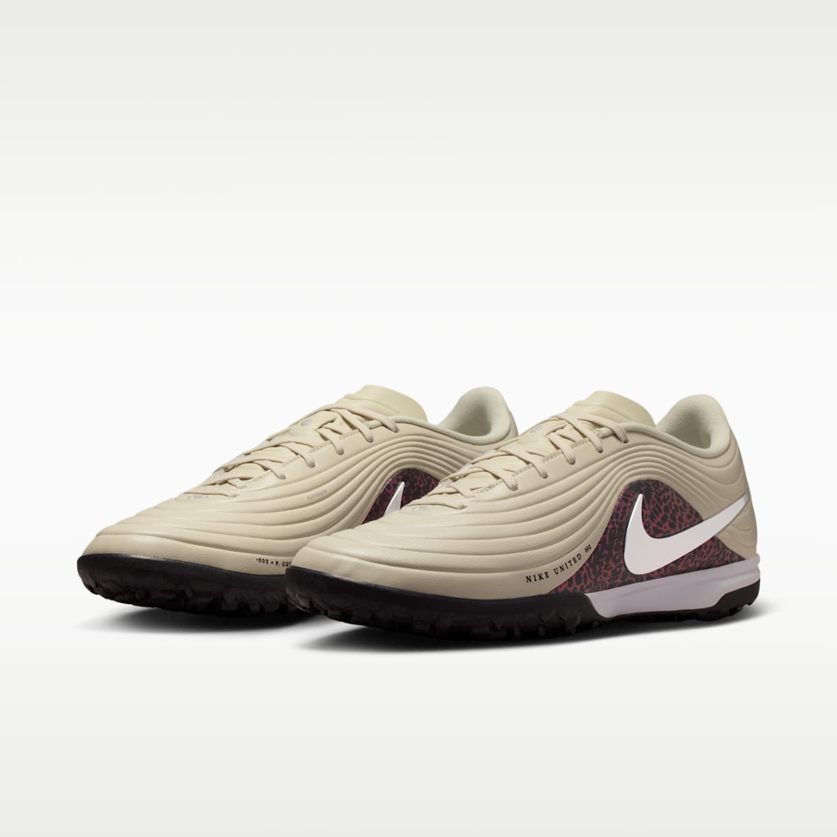 Women's Nike United Tiempo Maestro Academy Turf Low-Top Soccer Shoes - Fossil/Burgundy Crush/Metallic Silver