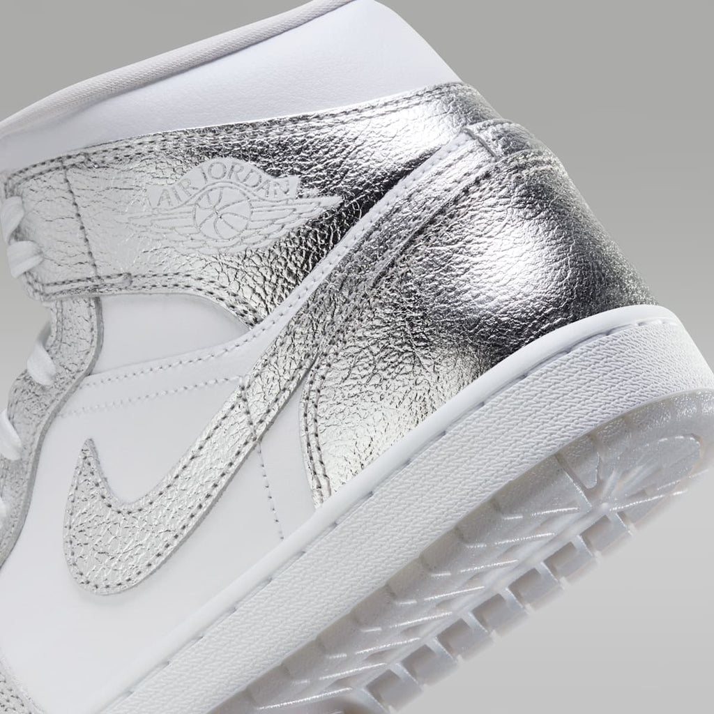 Air Jordan 1 Mid SE Women's Shoes - White/Wolf Grey/Metallic Silver - Image 8