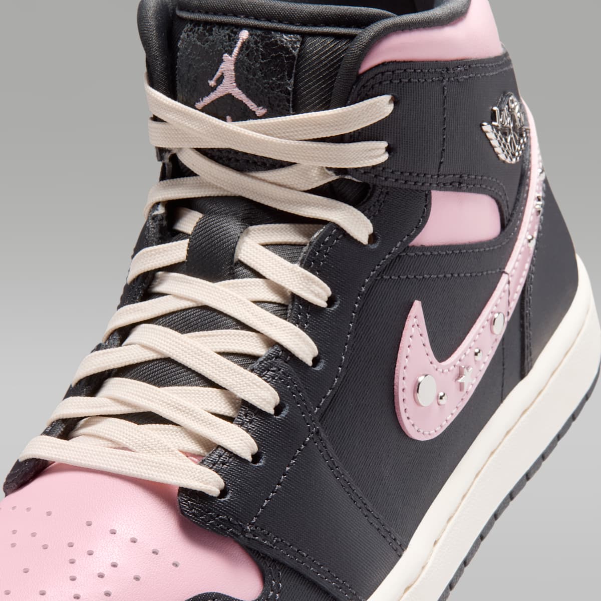 Air Jordan 1 Mid SE Women's Shoes - Anthracite/Iced Carmine/Coconut Milk/Metallic Silver - Image 7