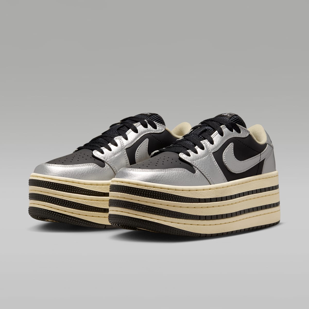 Air Jordan 1 Triple Stack Women's Shoes - Metallic Silver/Muslin/Black