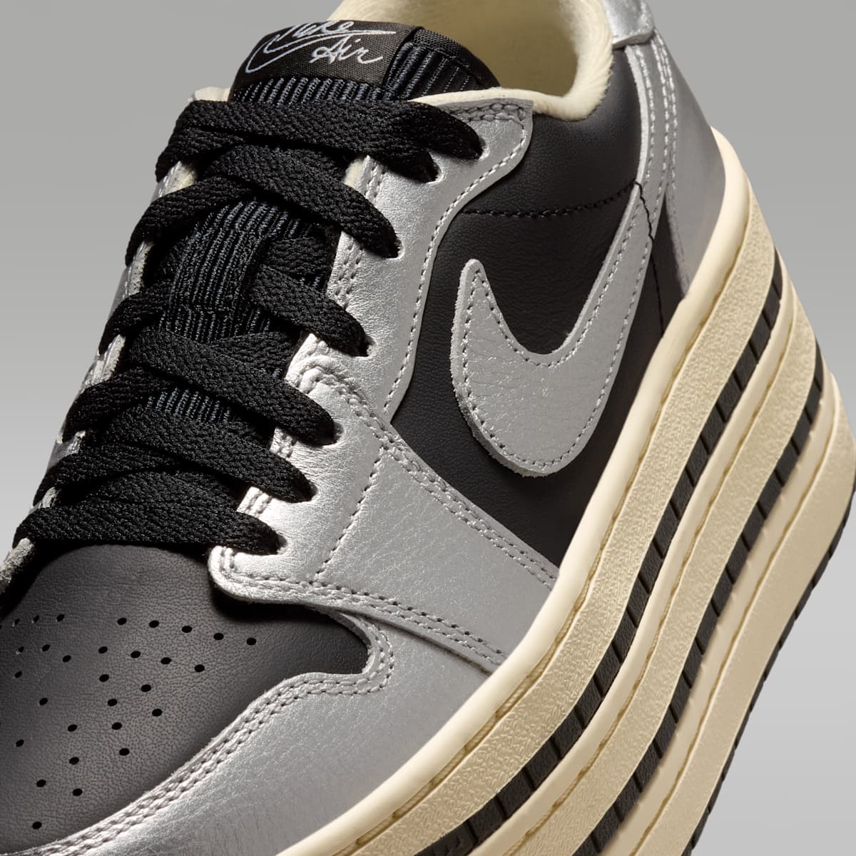 Air Jordan 1 Triple Stack Women's Shoes - Metallic Silver/Muslin/Black