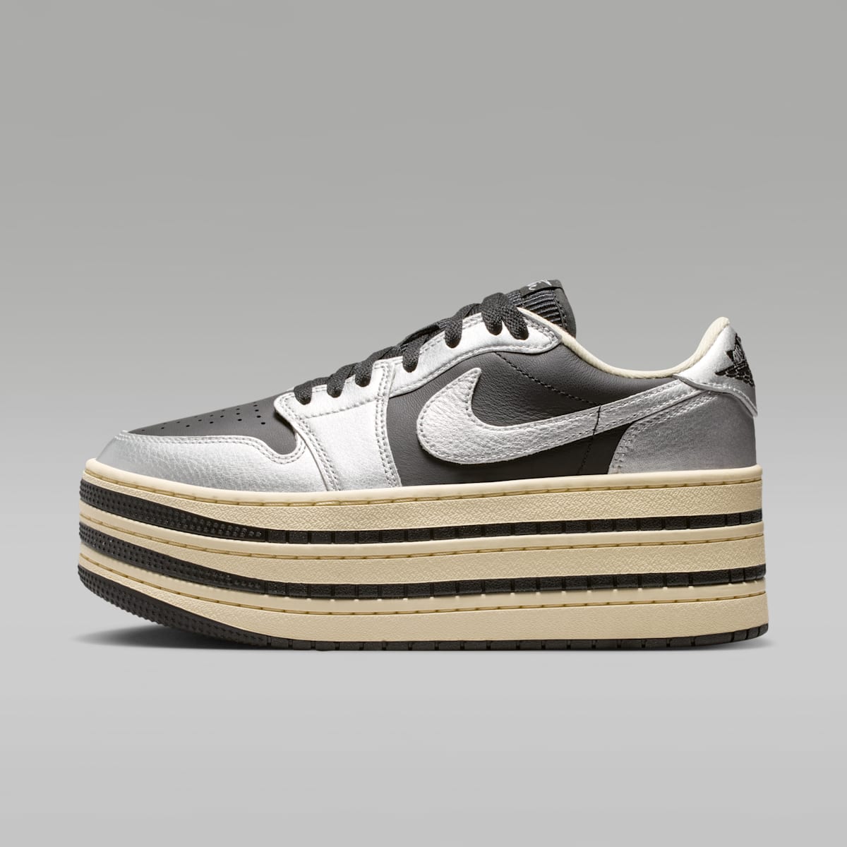Air Jordan 1 Triple Stack Women's Shoes - Metallic Silver/Muslin/Black