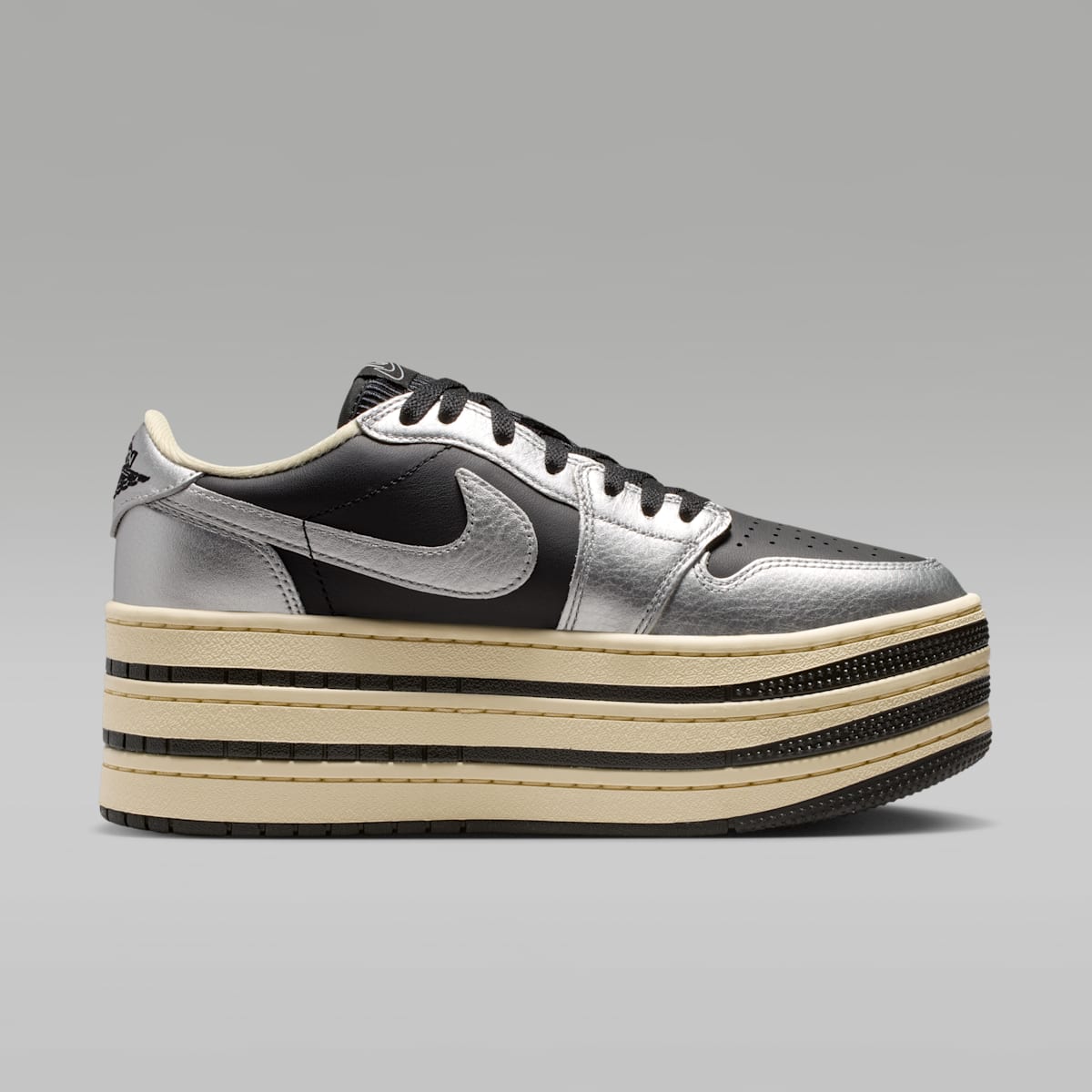 Air Jordan 1 Triple Stack Women's Shoes - Metallic Silver/Muslin/Black