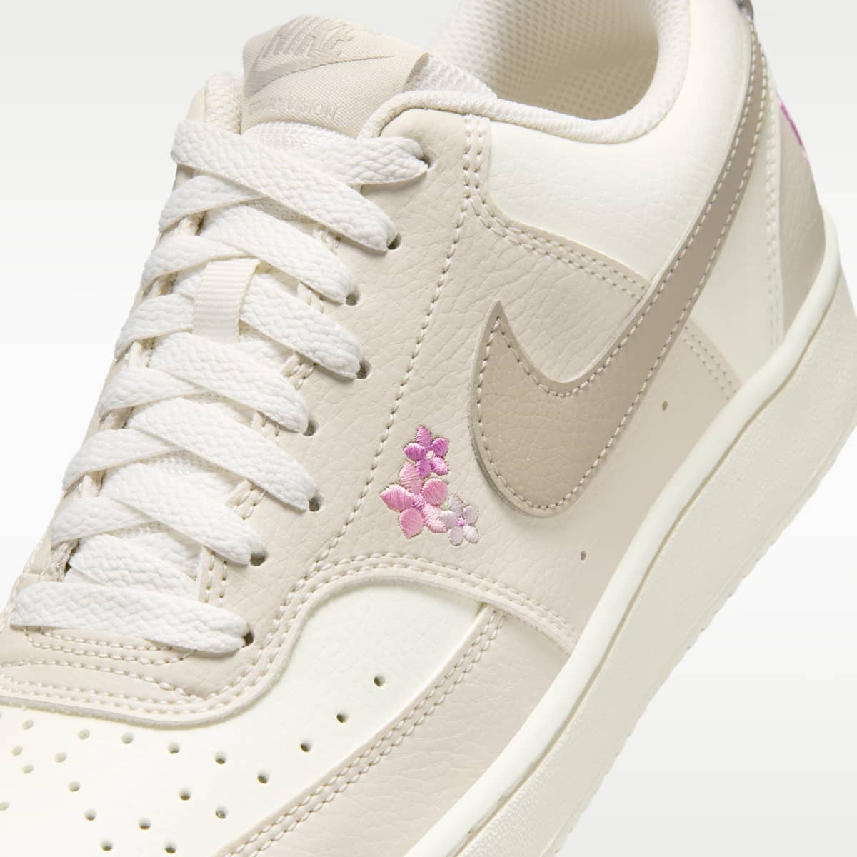 Nike Court Vision Low SE "Stitched Floral" Women's Shoes - Sail/Light Orewood Brown/Cream II