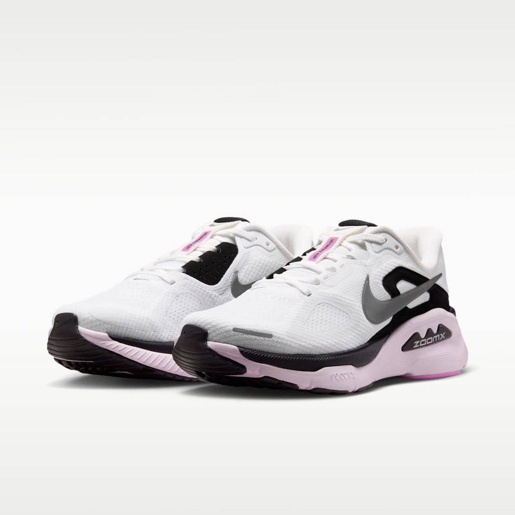 Nike Structure Plus Women's Road Running Shoes - White/Black/Bleached Lilac/Metallic Silver