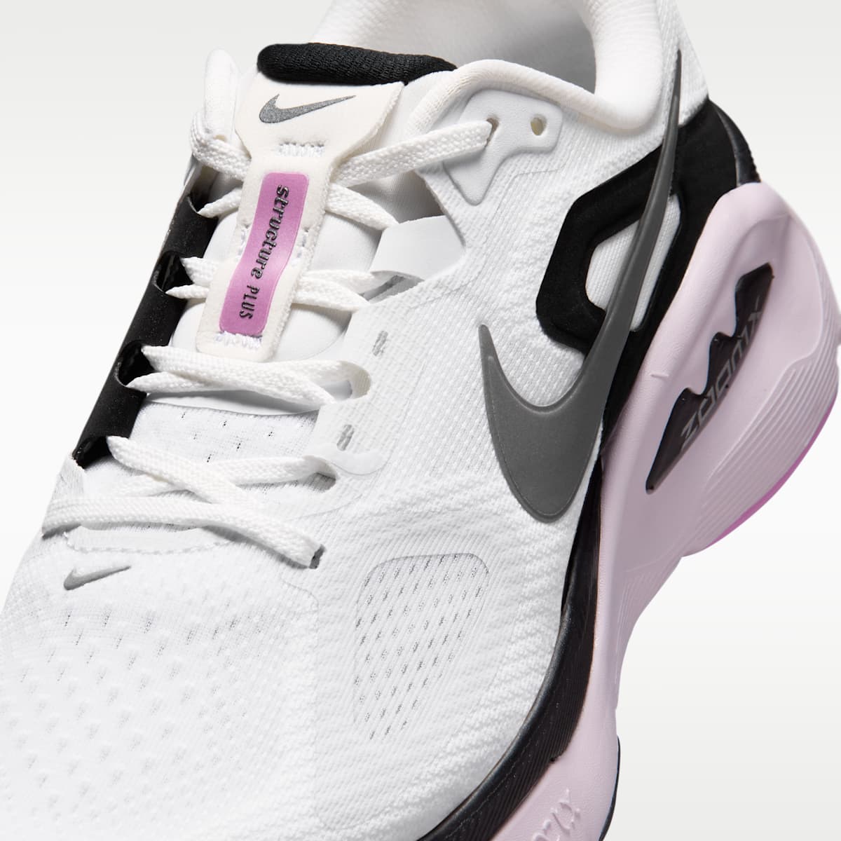 Nike Structure Plus Women's Road Running Shoes - White/Black/Bleached Lilac/Metallic Silver