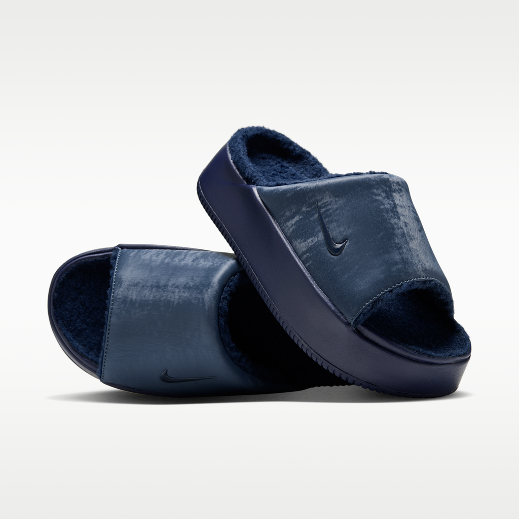 Nike Calm Elevation SE Faux Fur Women's Slides - New Slate/Blue Eclipse/New Slate
