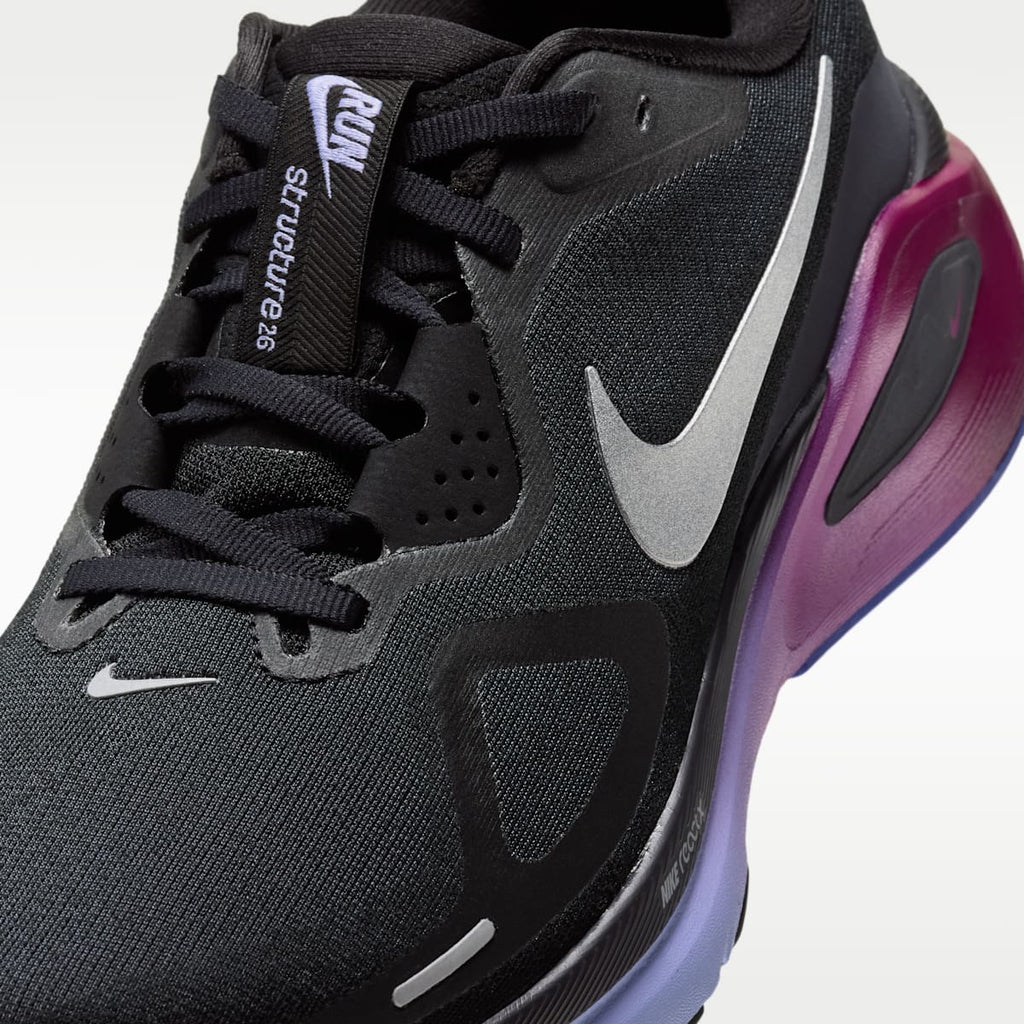 Nike Structure 26 Women's Road Running Shoes - Black/Gridiron/Purple Pulse/Metallic Silver