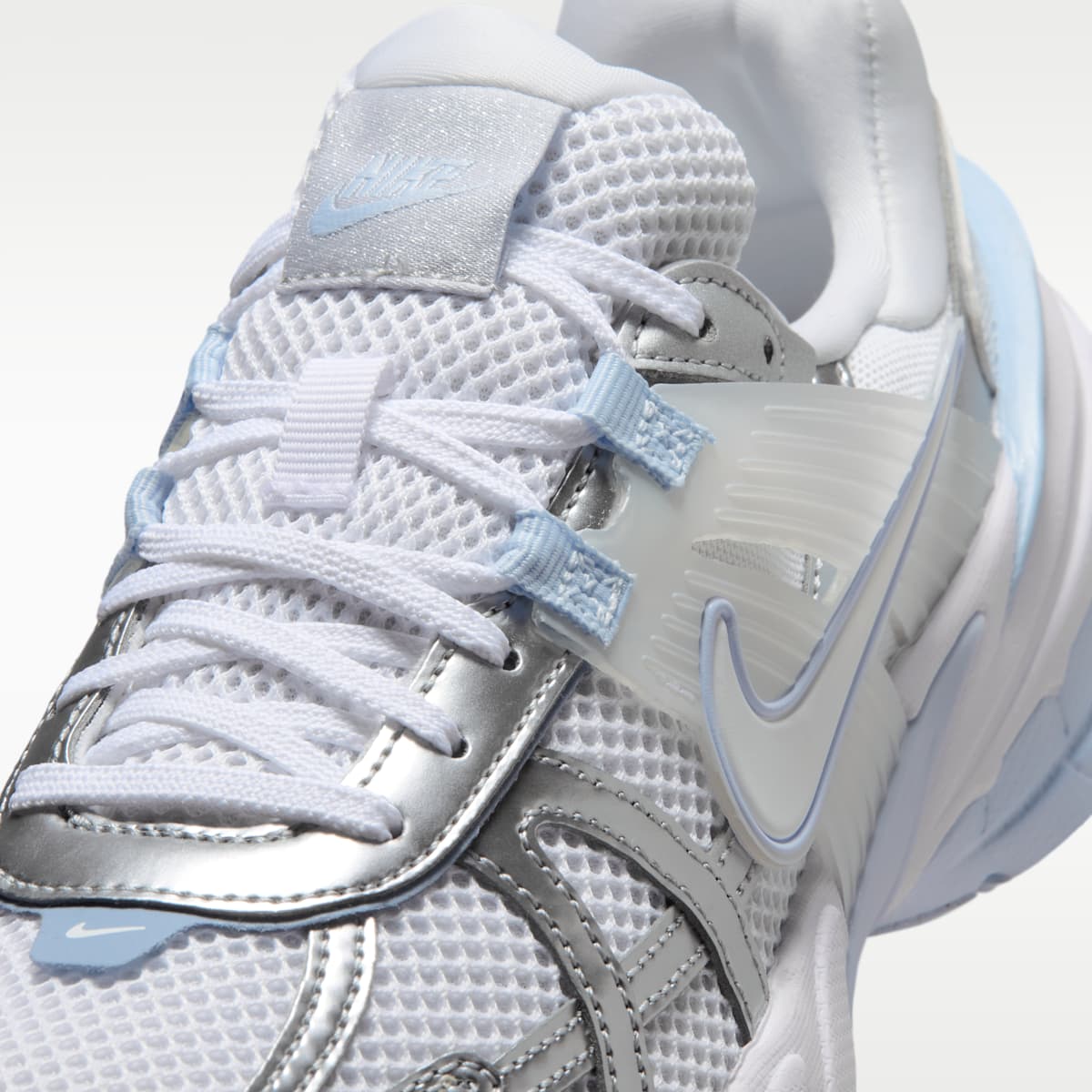 Nike V2K Run Women's Shoes with Reflective Accents - White/Metallic Silver/Hydrogen Blue/White