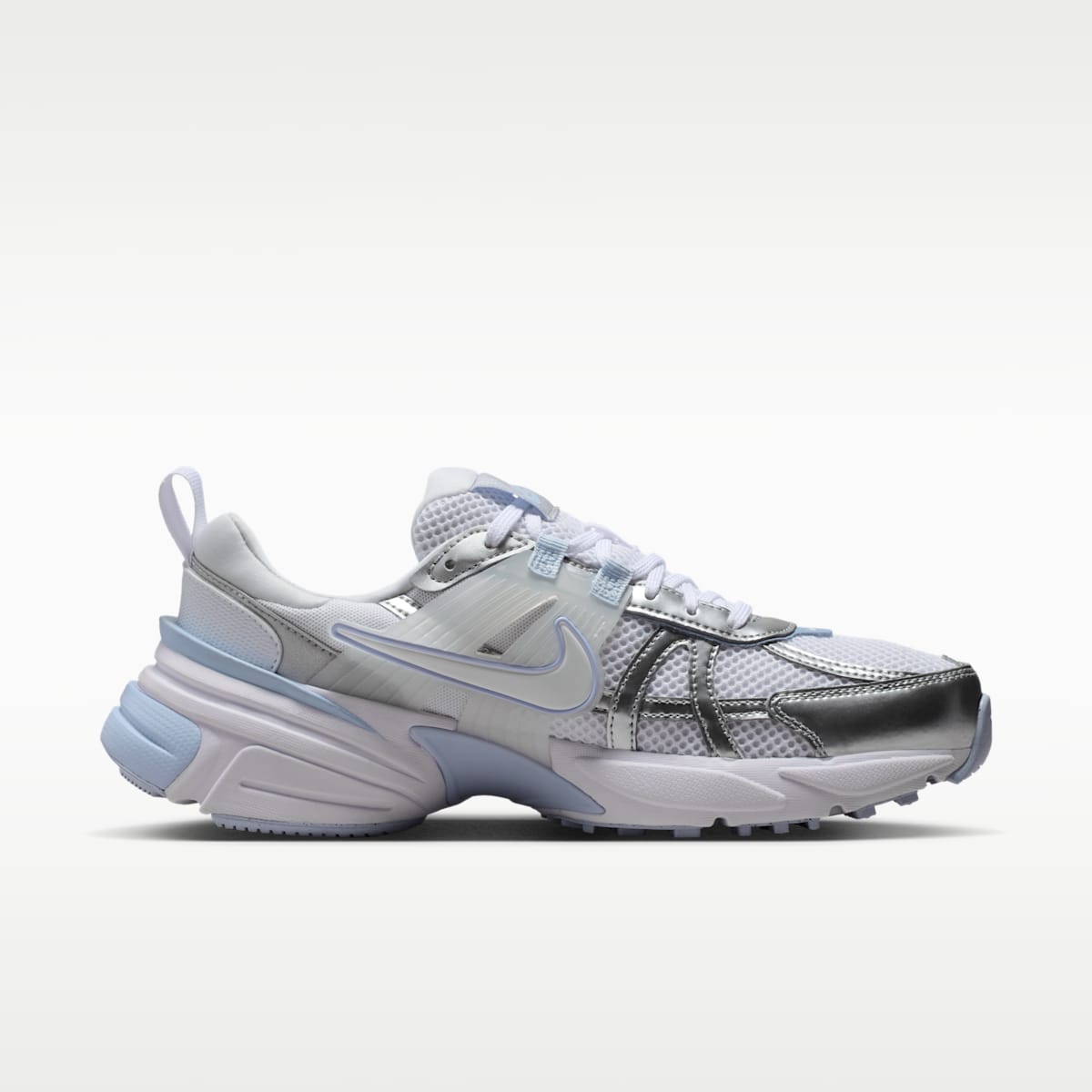 Nike V2K Run Women's Shoes with Reflective Accents - White/Metallic Silver/Hydrogen Blue/White