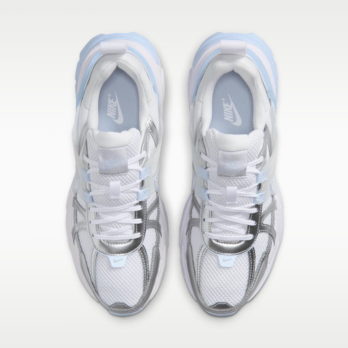 Nike V2K Run Women's Shoes with Reflective Accents - White/Metallic Silver/Hydrogen Blue/White