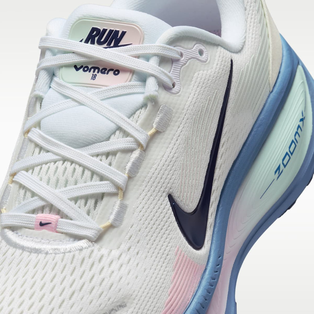 Nike Vomero 18 Women's Road Running Shoes - White/Work Blue/Barely Green/Midnight Navy