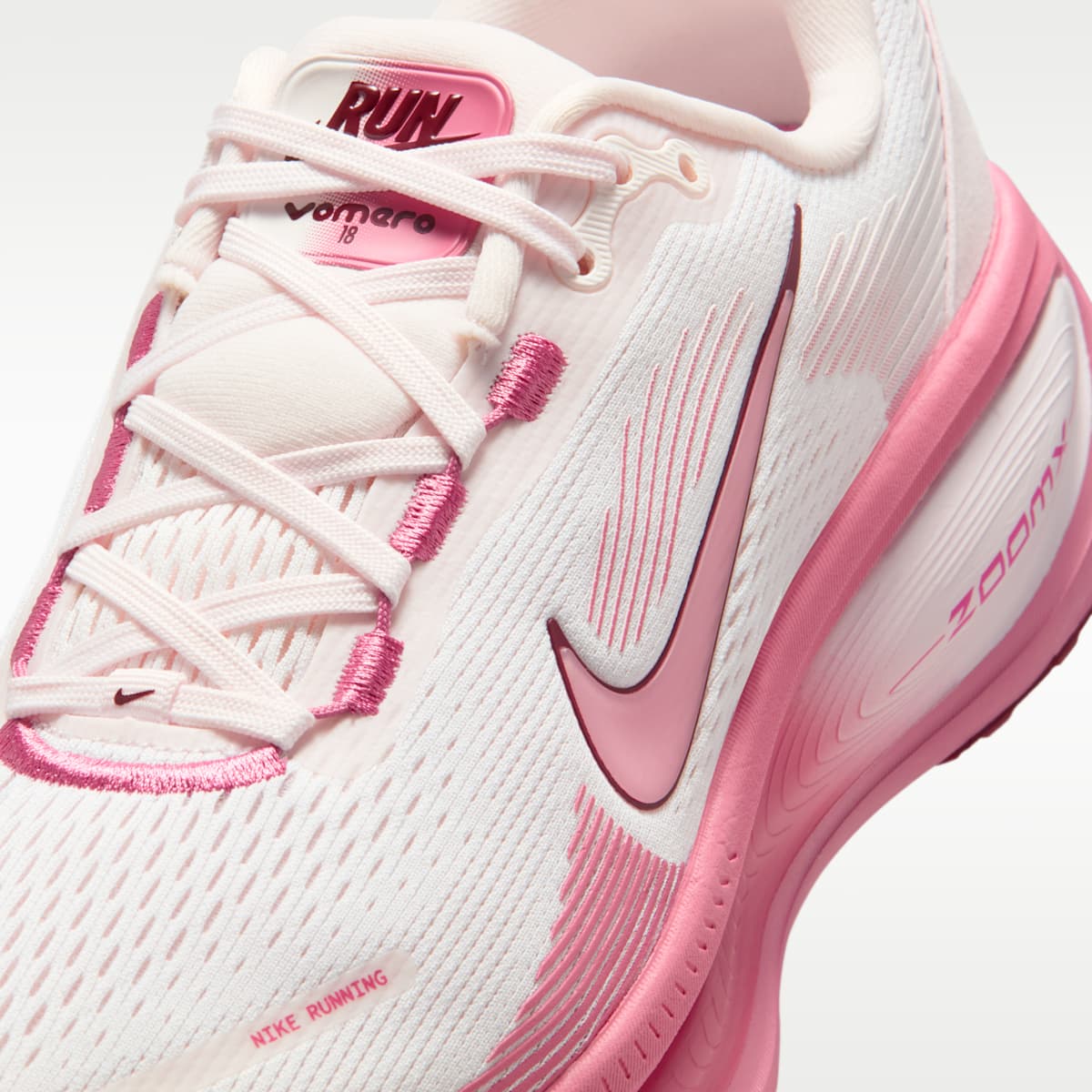 Nike Vomero 18 Women's Road Running Shoes - White/Pearl Pink/Team Red/Peony