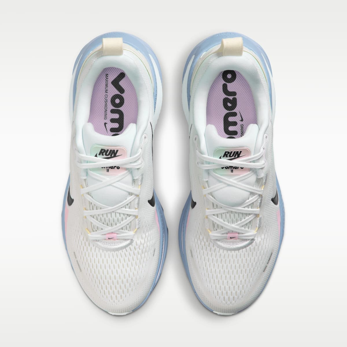 Nike Vomero 18 Women's Road Running Shoes - White/Work Blue/Barely Green/Midnight Navy