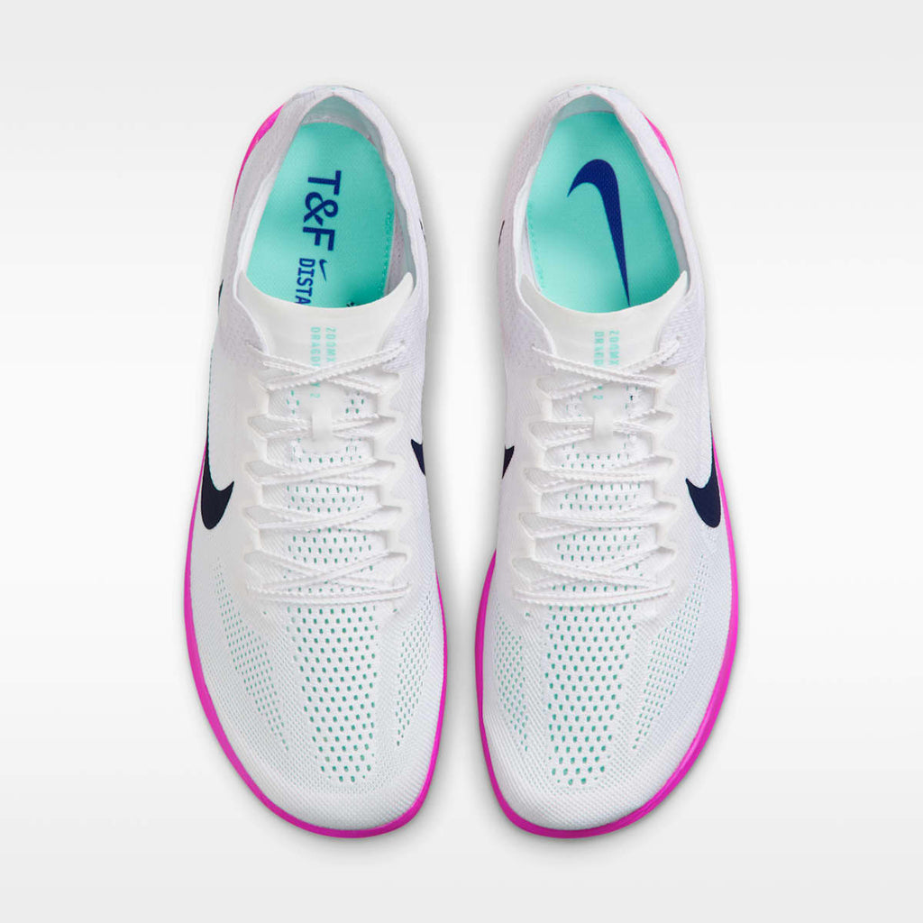 Women's Nike Dragonfly 2 Track & Field Distance Spikes - White/Hyper Turquoise/Fire Pink/Obsidian
